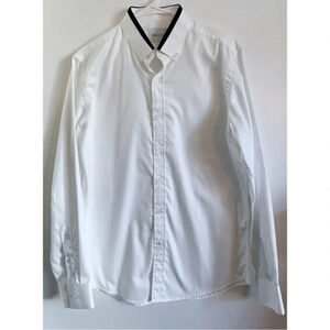 Batch • Men’s White Button Down Shirt with Navy Trim on Collar